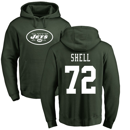 New York Jets Men Green Brandon Shell Name and Number Logo NFL Football #72 Pullover Hoodie Sweatshirts